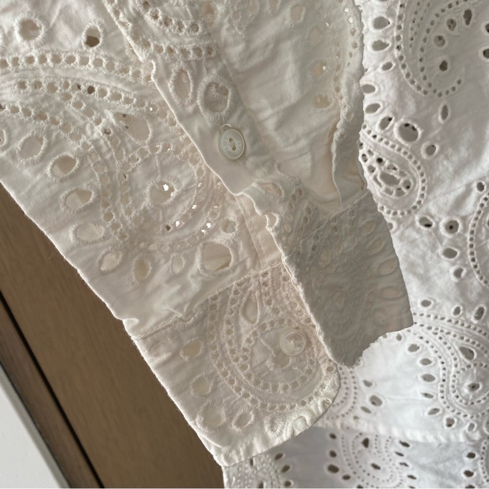 Nili Lotan White Eyelet Button-Down Shirt - Picture 7 of 12